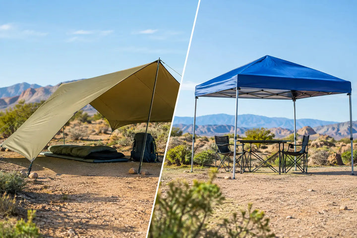 Desert Tarp Shelter vs Canopy for Camp Setup