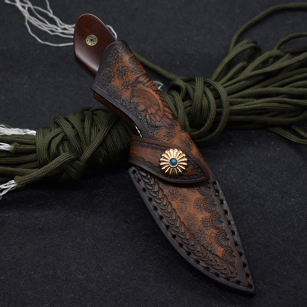 Small Damascus Steel Straight Camping Hunting Knife High Hardness by Arizona Desert Gear