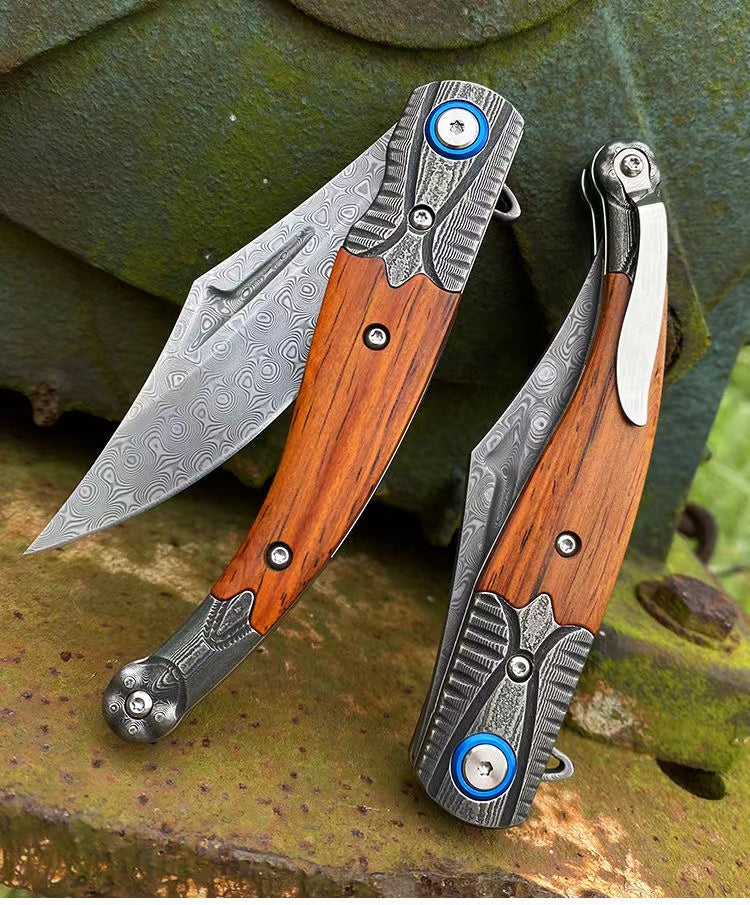 Damascus Steel Folding Camping Survival Tactical Knife by Arizona Desert Gear