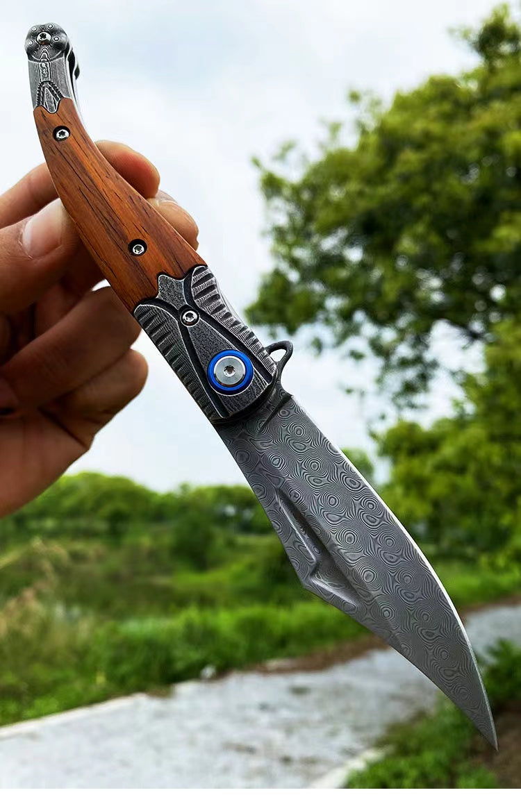 Damascus Steel Folding Camping Survival Tactical Knife by Arizona Desert Gear