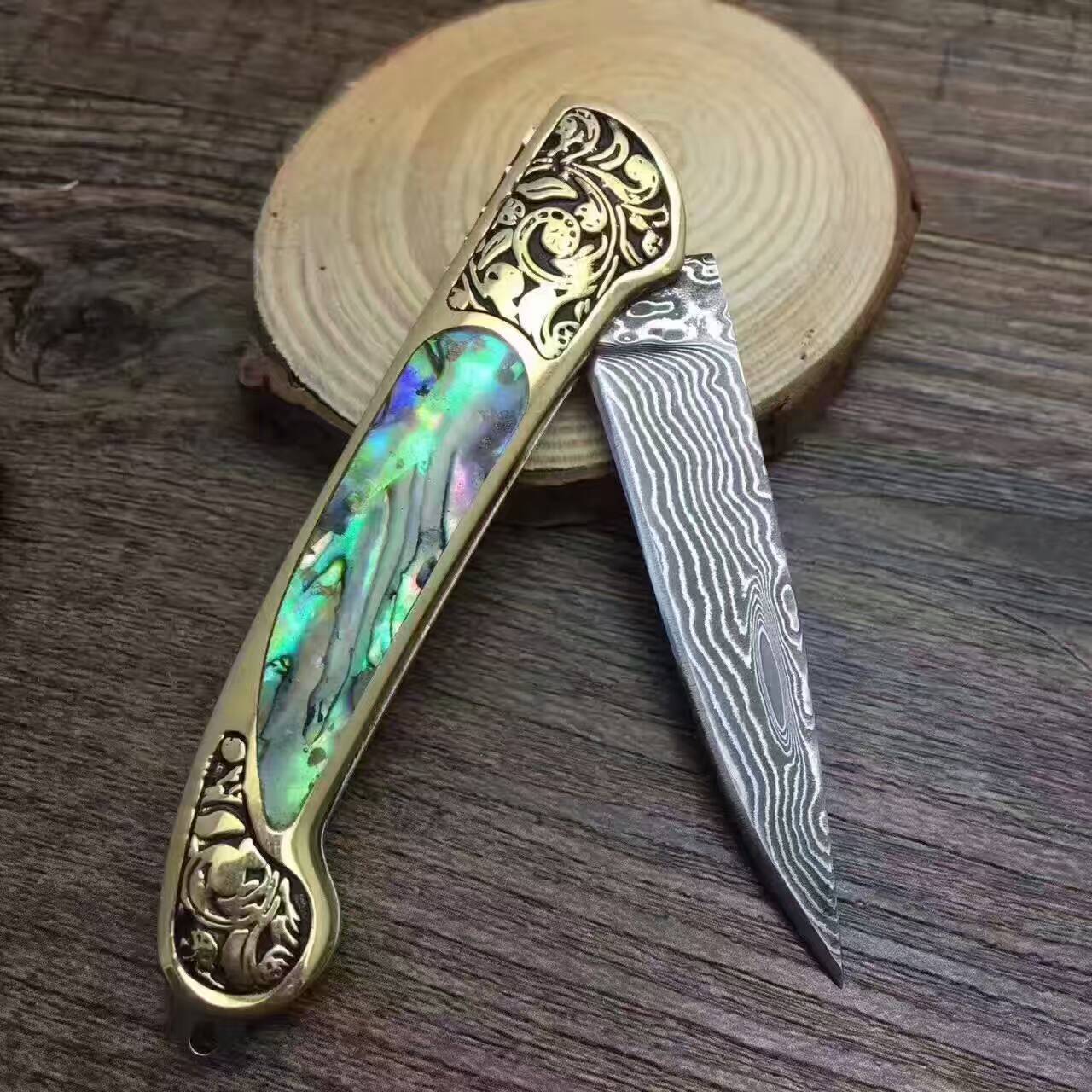 Camping Hunting Folding Survival Combat Knife Natural Shell by Arizona Desert Gear