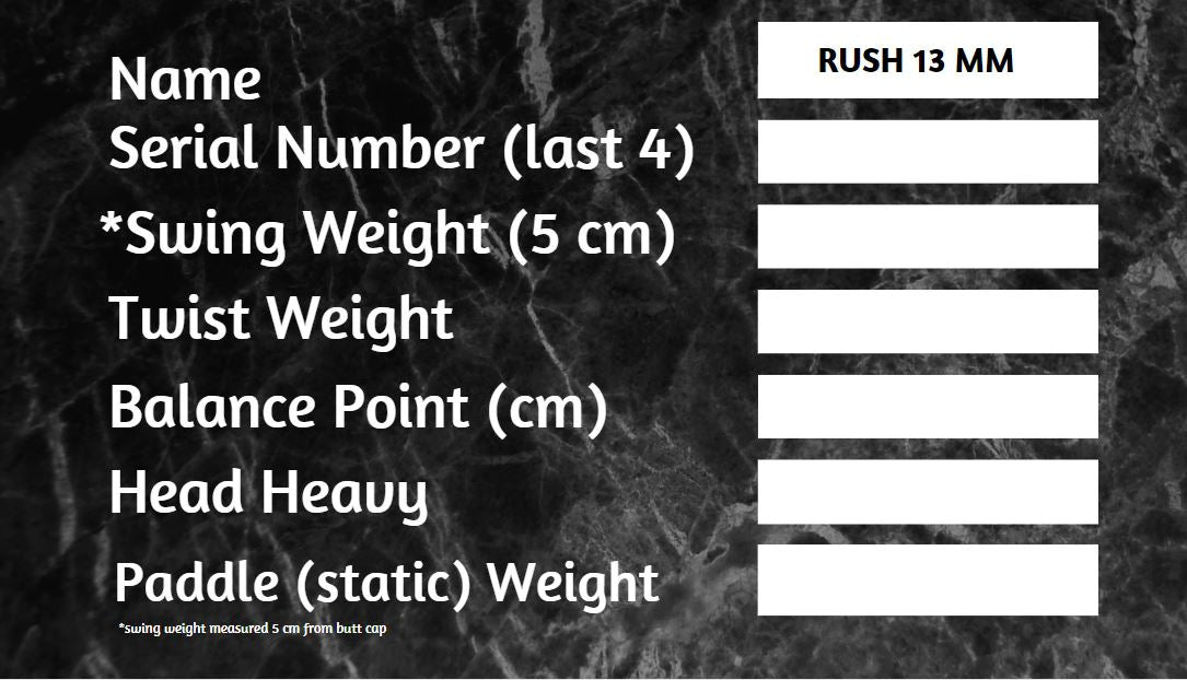 RUSH 13 Includes custom weight card, paddle cover, paddle eraser, and lead weights. by Thrive Pickleball