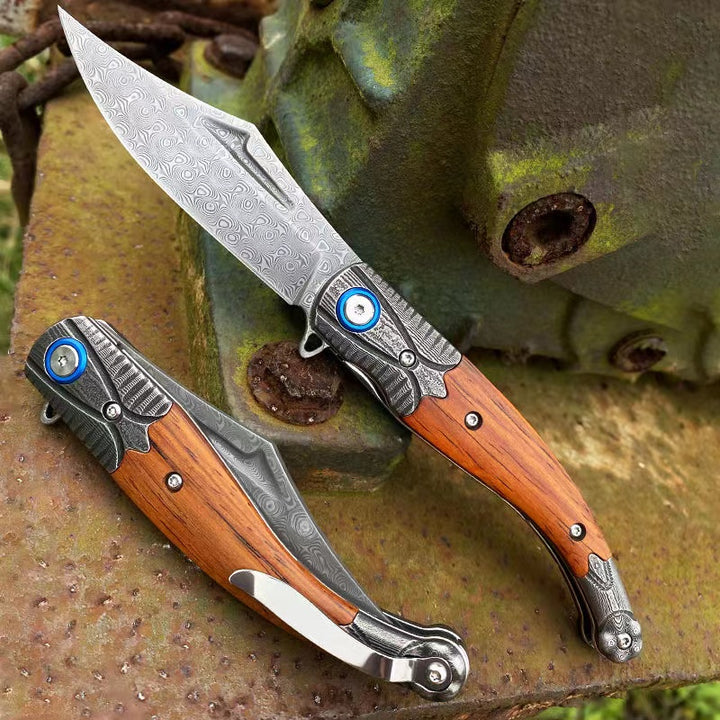 Damascus Steel Folding Camping Survival Tactical Knife by Arizona Desert Gear