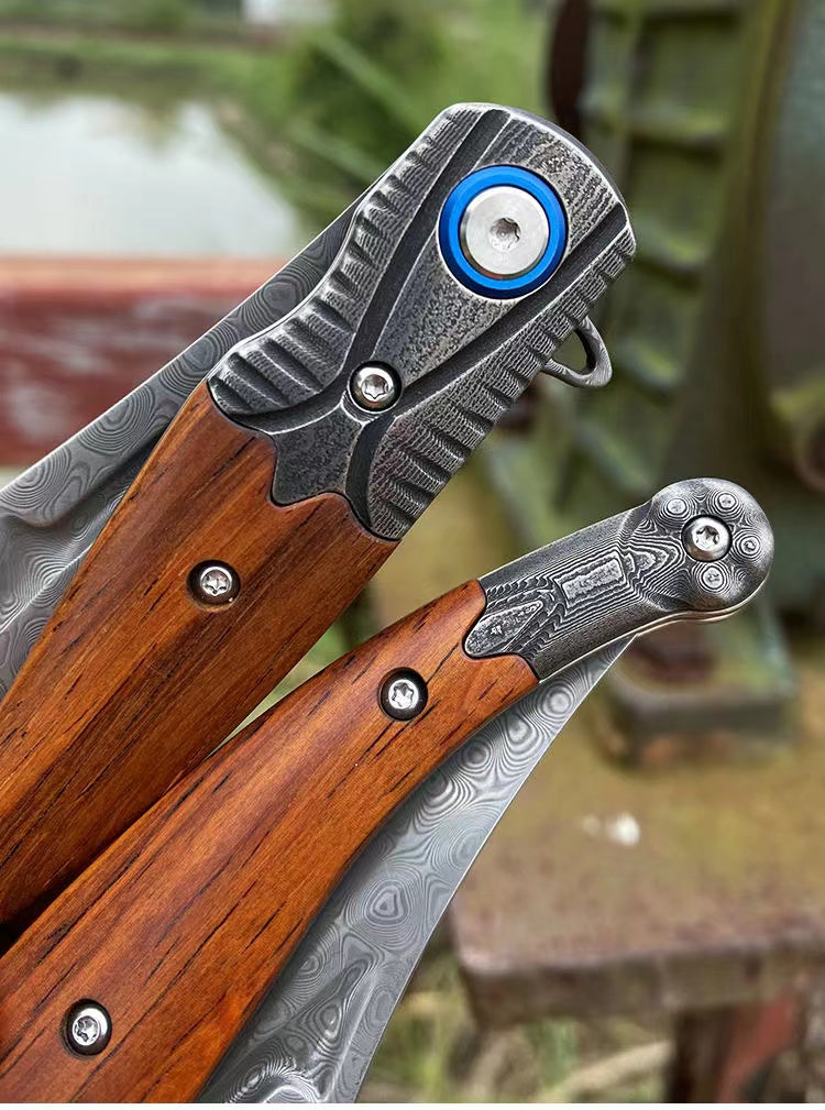 Damascus Steel Folding Camping Survival Tactical Knife by Arizona Desert Gear