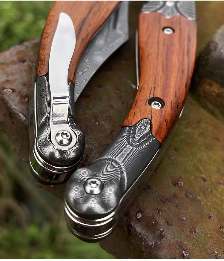 Damascus Steel Folding Camping Survival Tactical Knife by Arizona Desert Gear