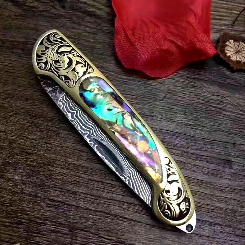 Camping Hunting Folding Survival Combat Knife Natural Shell by Arizona Desert Gear